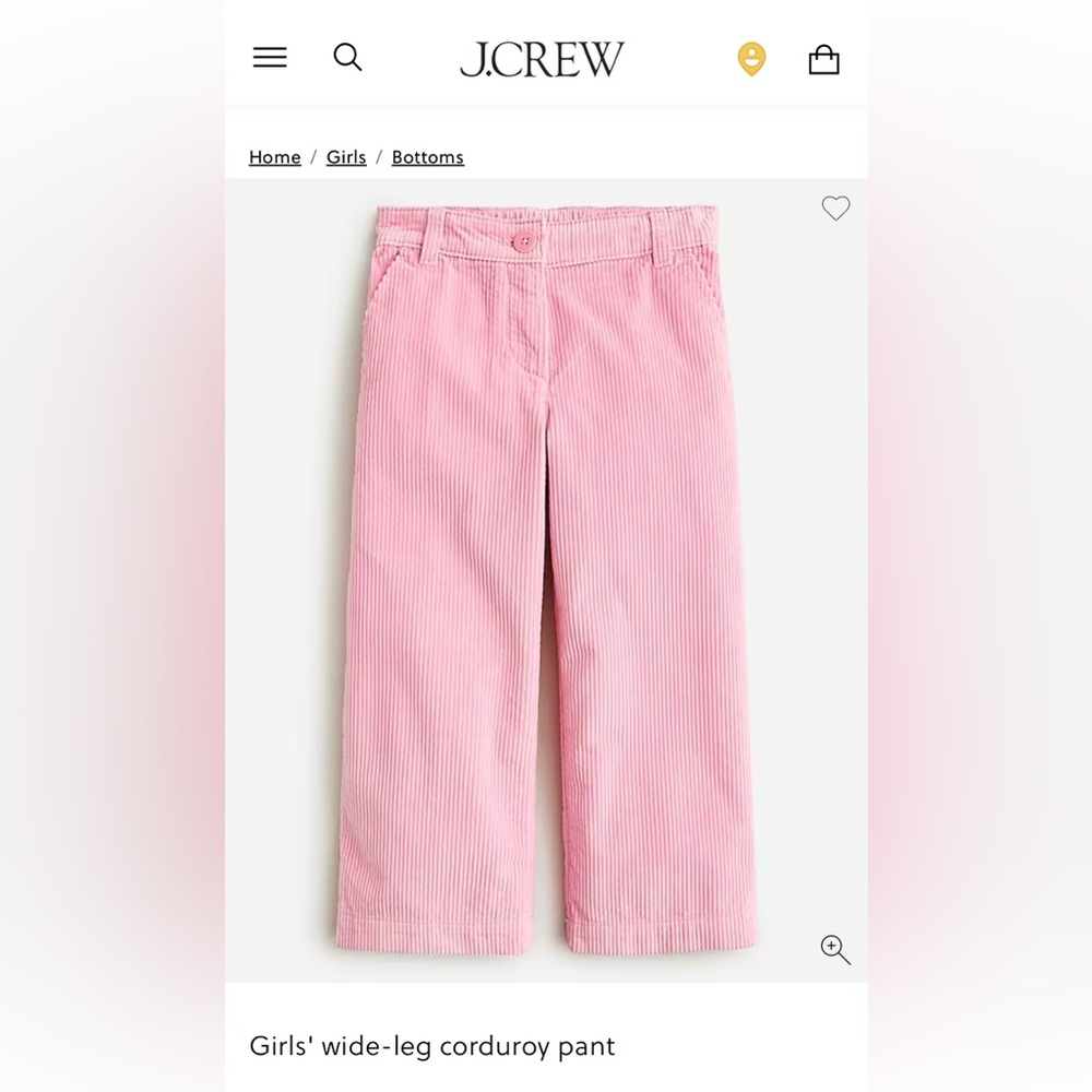 CREWCUTS /J CREW KIDS girls wide leg corduroy pant pink